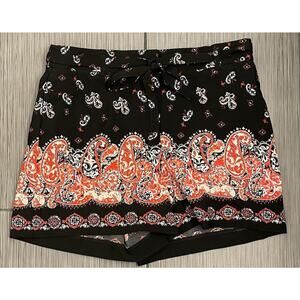 Loft Black/Red Paisley Shorts Belted Size 12